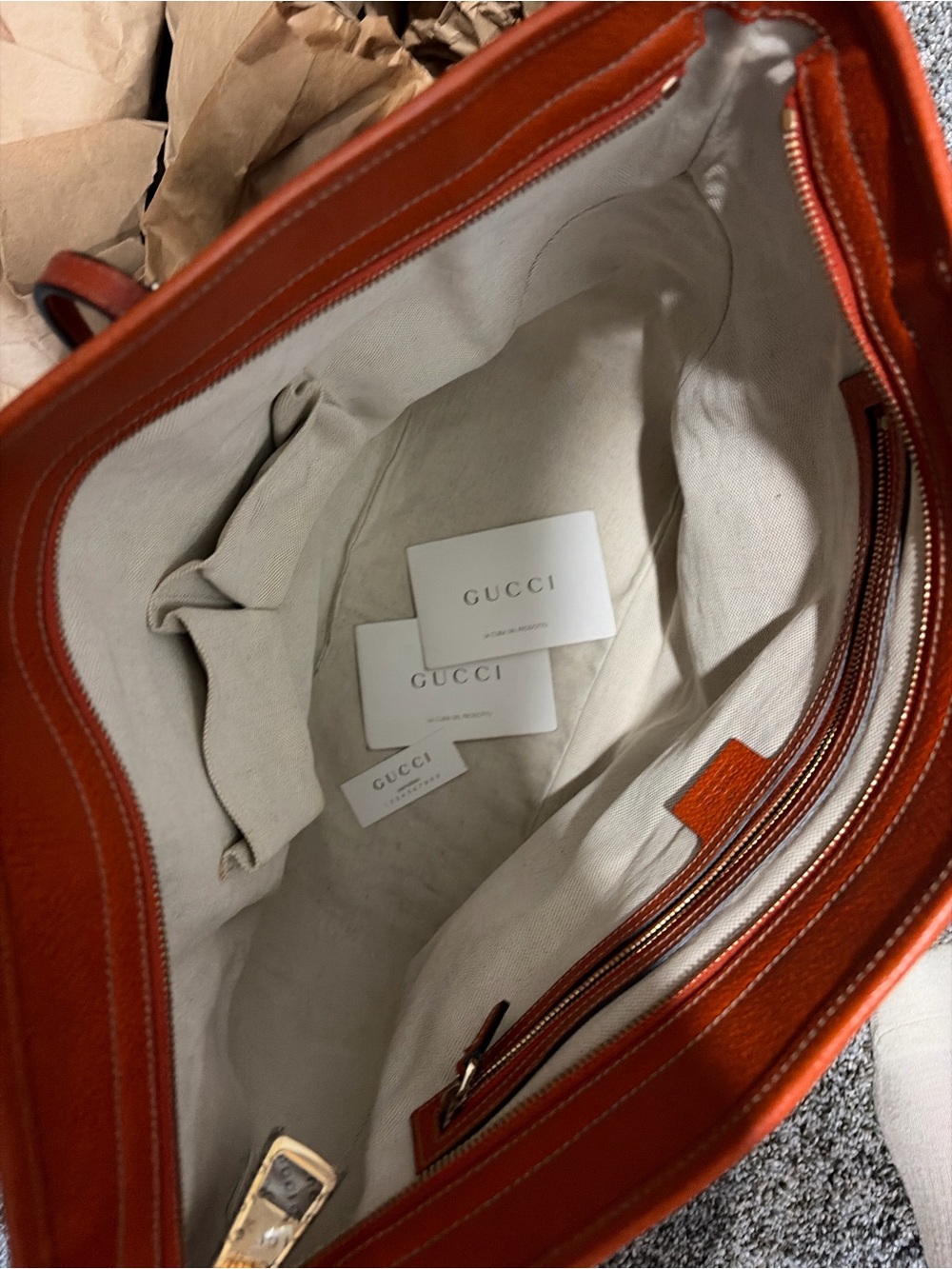 Gucci GG Canvas Tote with Orange Leather Trim - Picture 4 of 8